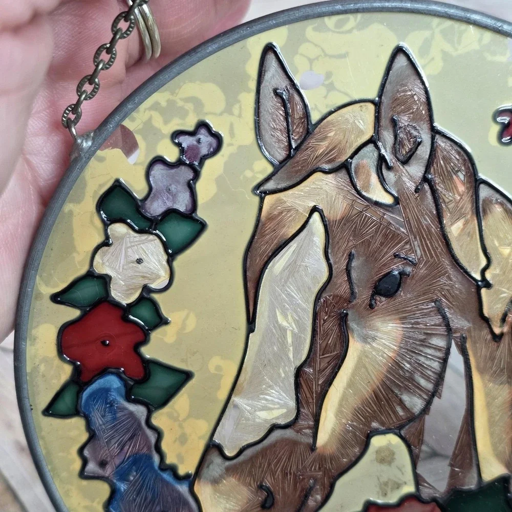 Joan Baker Designs Art Hand Painted Horse Flower Sun Catcher 4.5 Round Med